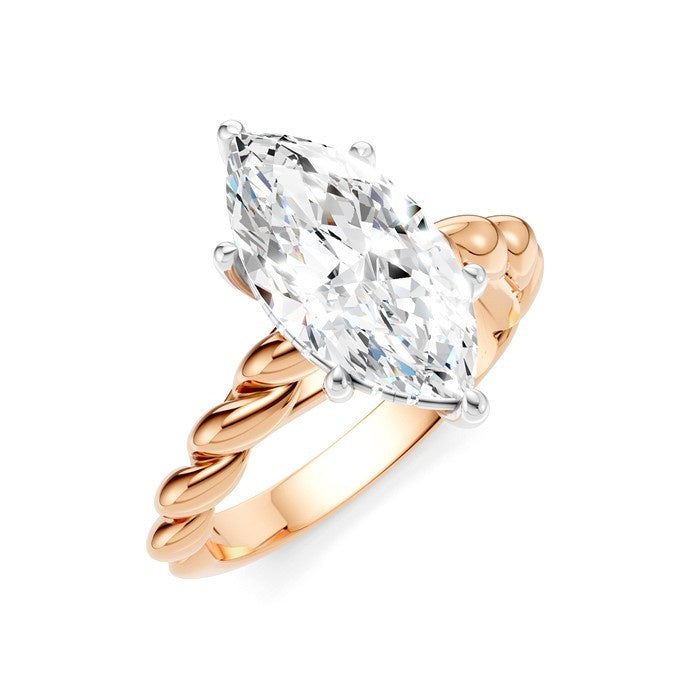 1/10 Ctw Akari Marquise Shape Rope Shank Round Cut Diamond Semi Mount Engagement Ring in 14K Rose and White Gold