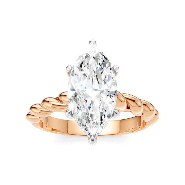 1/10 Ctw Akari Marquise Shape Rope Shank Round Cut Diamond Semi Mount Engagement Ring in 14K Rose and White Gold