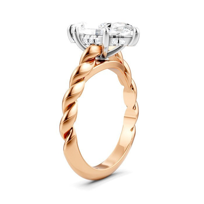 1/10 Ctw Akari Marquise Shape Rope Shank Round Cut Diamond Semi Mount Engagement Ring in 14K Rose and White Gold