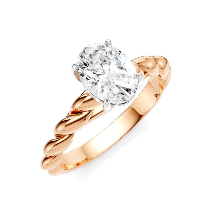 1/20 Ctw Akari Oval Shape Rope Shank Round Cut Diamond Semi Mount Engagement Ring in 14K Rose and White Gold