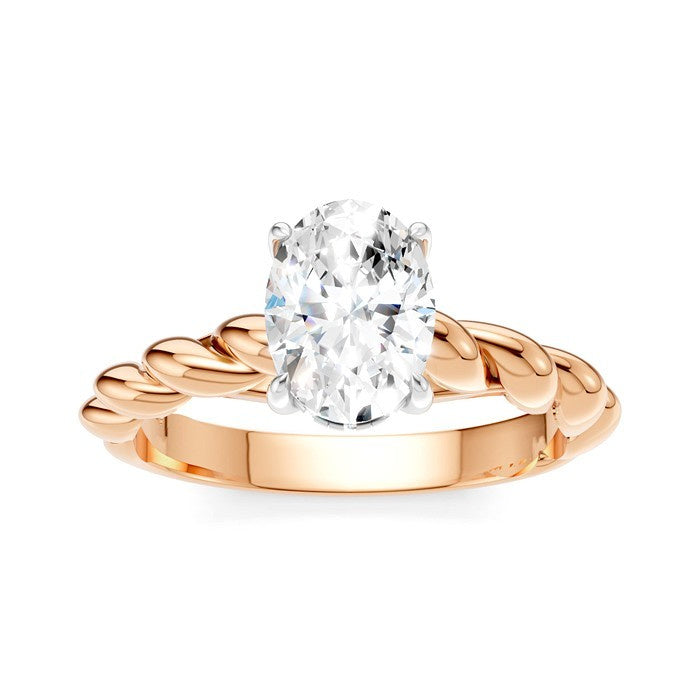 1/20 Ctw Akari Oval Shape Rope Shank Round Cut Diamond Semi Mount Engagement Ring in 14K Rose and White Gold