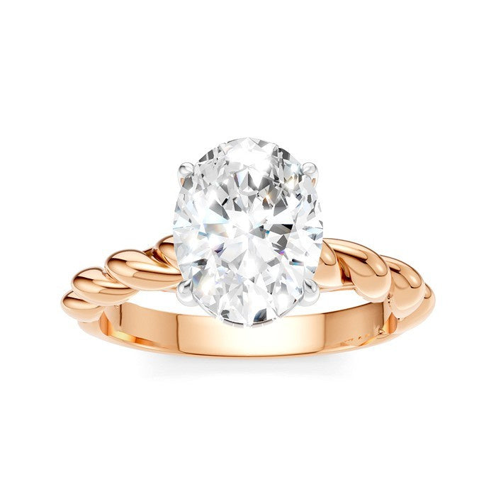 1/20 Ctw Akari Oval Shape Rope Shank Round Cut Diamond Semi Mount Engagement Ring in 14K Rose and White Gold