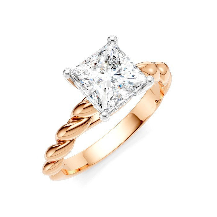 1/20 Ctw Akari Princess Shape Rope Shank Round Cut Diamond Semi Mount Engagement Ring in 14K Rose and White Gold