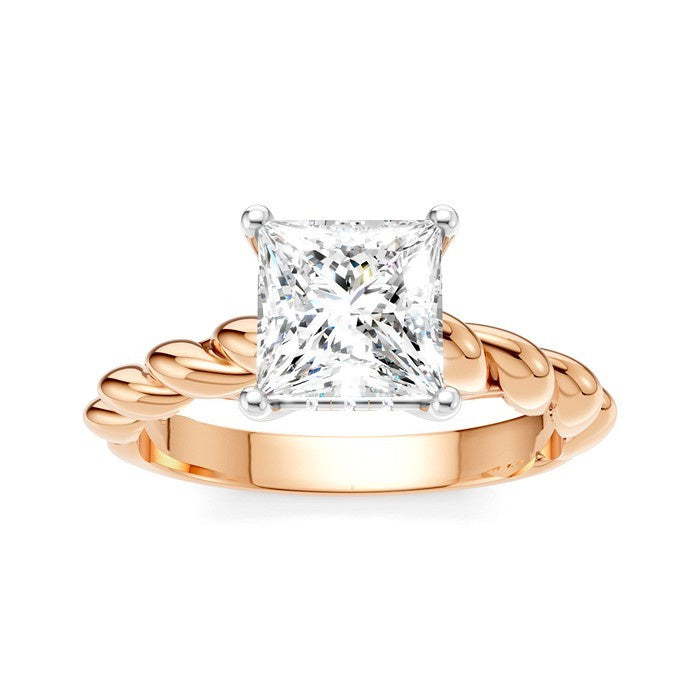 1/20 Ctw Akari Princess Shape Rope Shank Round Cut Diamond Semi Mount Engagement Ring in 14K Rose and White Gold