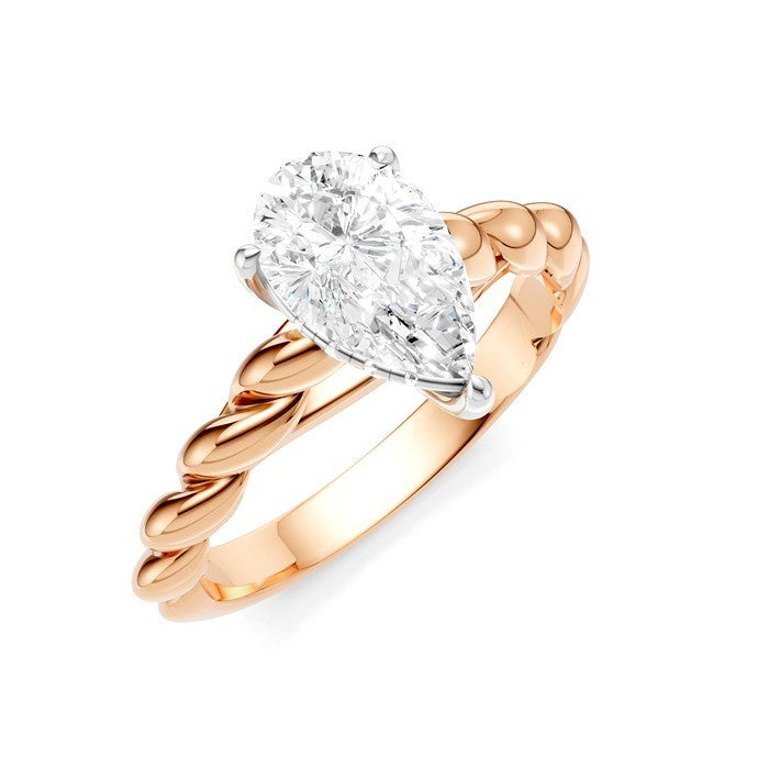 1/20 Ctw Akari Pear Shape Rope Shank Round Cut Diamond Semi Mount Engagement Ring in 14K Rose and White Gold