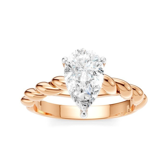 1/20 Ctw Akari Pear Shape Rope Shank Round Cut Diamond Semi Mount Engagement Ring in 14K Rose and White Gold