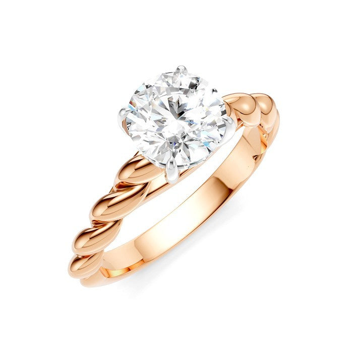 1/20 Ctw Akari Round Shape Rope Shank Round Cut Diamond Semi Mount Engagement Ring in 14K Rose and White Gold