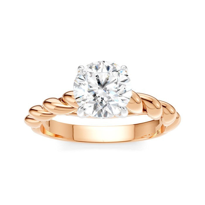 1/20 Ctw Akari Round Shape Rope Shank Round Cut Diamond Semi Mount Engagement Ring in 14K Rose and White Gold
