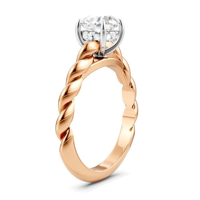 1/20 Ctw Akari Round Shape Rope Shank Round Cut Diamond Semi Mount Engagement Ring in 14K Rose and White Gold