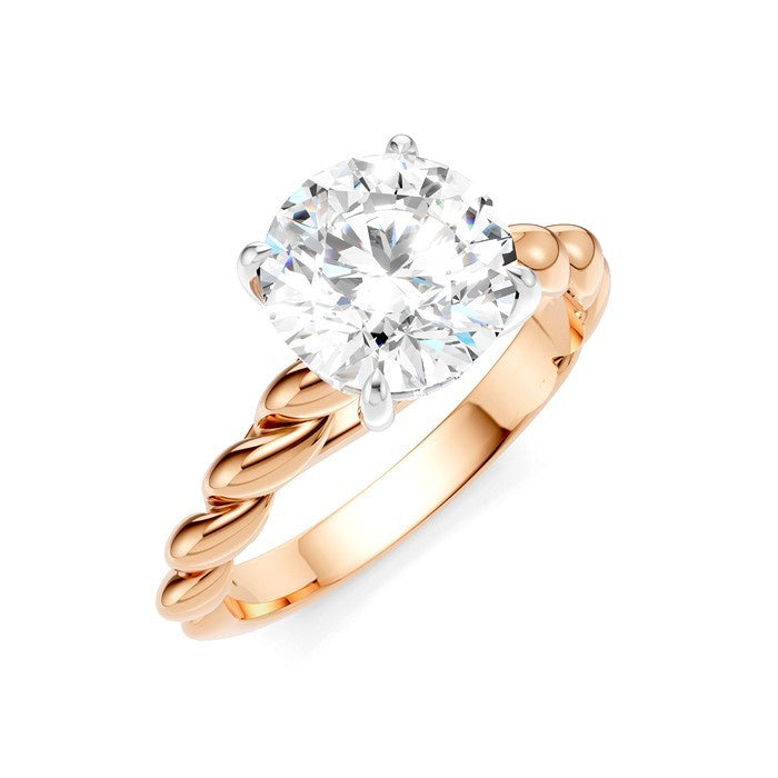 1/20 Ctw Akari Round Shape Rope Shank Round Cut Diamond Semi Mount Engagement Ring in 14K Rose and White Gold