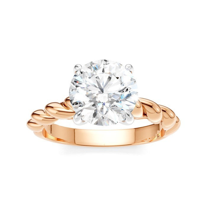 1/20 Ctw Akari Round Shape Rope Shank Round Cut Diamond Semi Mount Engagement Ring in 14K Rose and White Gold