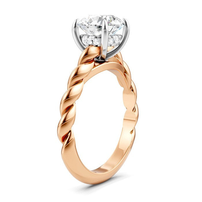 1/20 Ctw Akari Round Shape Rope Shank Round Cut Diamond Semi Mount Engagement Ring in 14K Rose and White Gold