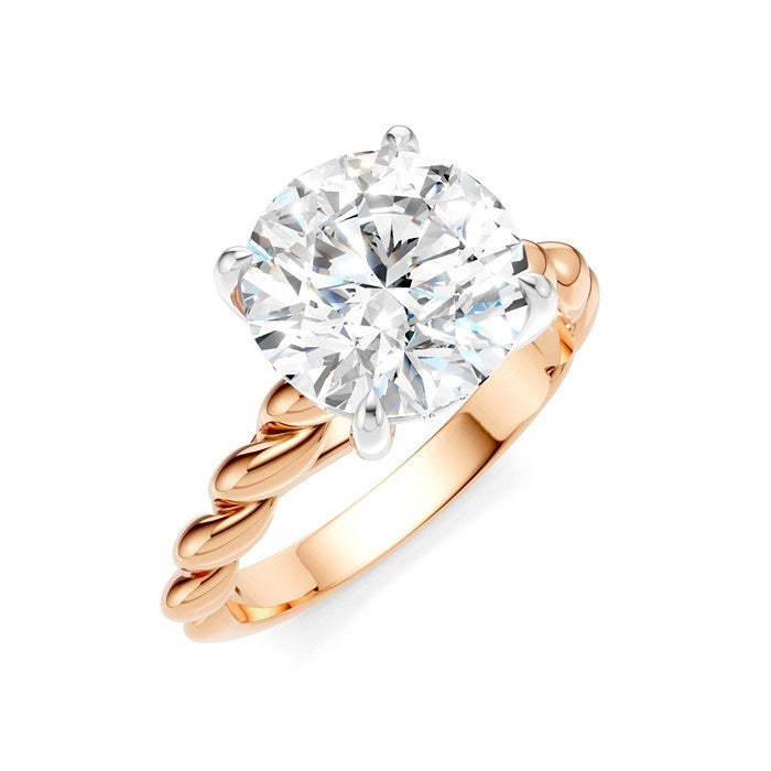 1/20 Ctw Akari Round Shape Rope Shank Round Cut Diamond Semi Mount Engagement Ring in 14K Rose and White Gold
