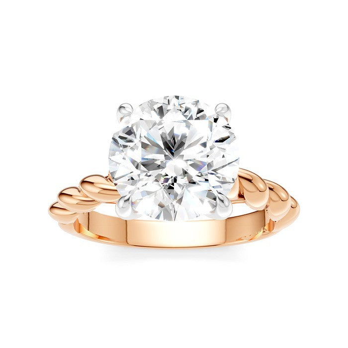 1/20 Ctw Akari Round Shape Rope Shank Round Cut Diamond Semi Mount Engagement Ring in 14K Rose and White Gold