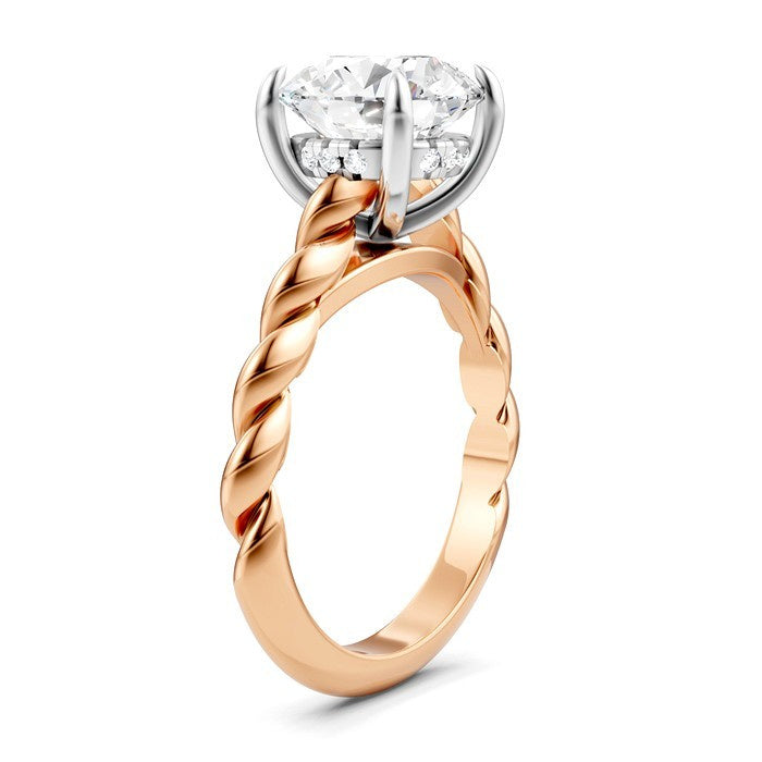 1/20 Ctw Akari Round Shape Rope Shank Round Cut Diamond Semi Mount Engagement Ring in 14K Rose and White Gold