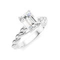 1/20 Ctw Akari Emerald Shape Rope Shank Round Cut Diamond Semi Mount Engagement Ring in 14K White Gold