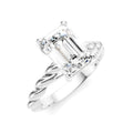 1/10 Ctw Akari Emerald Shape Rope Shank Round Cut Diamond Semi Mount Engagement Ring in 14K White Gold