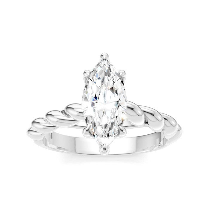 1/20 Ctw Akari Marquise Shape Rope Shank Round Cut Diamond Semi Mount Engagement Ring in 14K White Gold