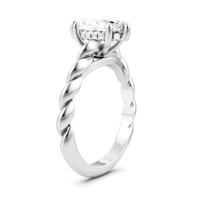 1/20 Ctw Akari Marquise Shape Rope Shank Round Cut Diamond Semi Mount Engagement Ring in 14K White Gold