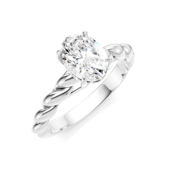 1/20 Ctw Akari Oval Shape Rope Shank Round Cut Diamond Semi Mount Engagement Ring in 14K White Gold