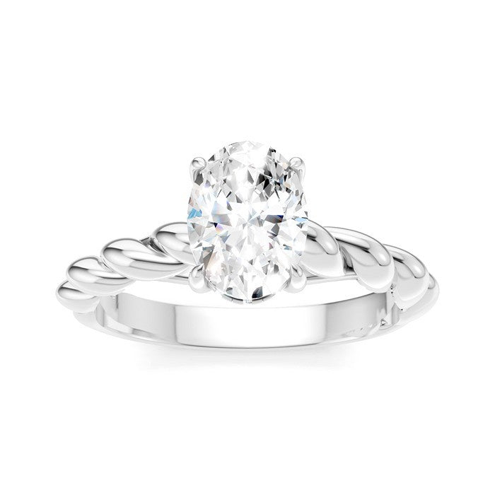 1/20 Ctw Akari Oval Shape Rope Shank Round Cut Diamond Semi Mount Engagement Ring in 14K White Gold