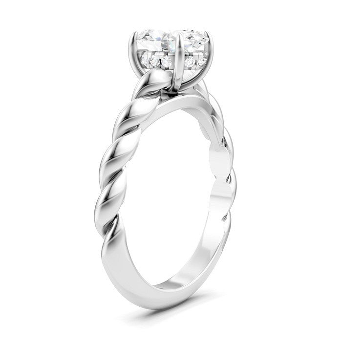 1/20 Ctw Akari Oval Shape Rope Shank Round Cut Diamond Semi Mount Engagement Ring in 14K White Gold