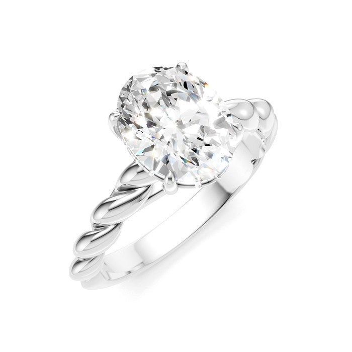 1/20 Ctw Akari Oval Shape Rope Shank Round Cut Diamond Semi Mount Engagement Ring in 14K White Gold