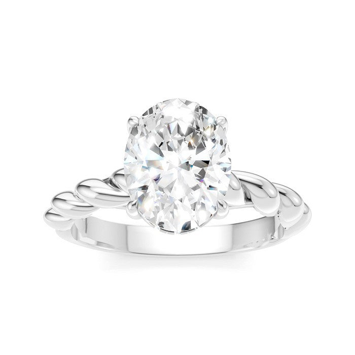 1/20 Ctw Akari Oval Shape Rope Shank Round Cut Diamond Semi Mount Engagement Ring in 14K White Gold