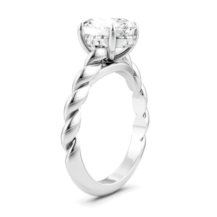 1/20 Ctw Akari Oval Shape Rope Shank Round Cut Diamond Semi Mount Engagement Ring in 14K White Gold