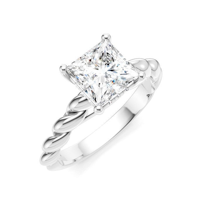 1/20 Ctw Akari Princess Shape Rope Shank Round Cut Diamond Semi Mount Engagement Ring in 14K White Gold