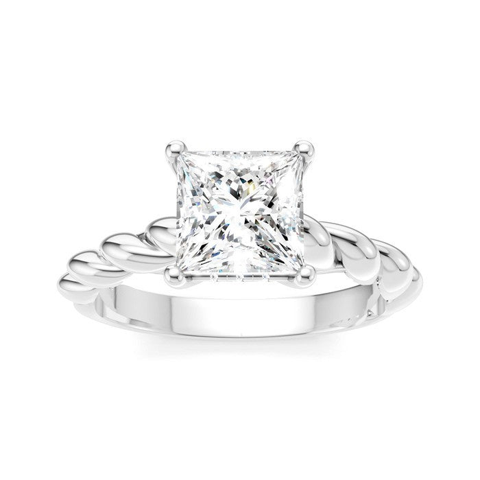 1/20 Ctw Akari Princess Shape Rope Shank Round Cut Diamond Semi Mount Engagement Ring in 14K White Gold