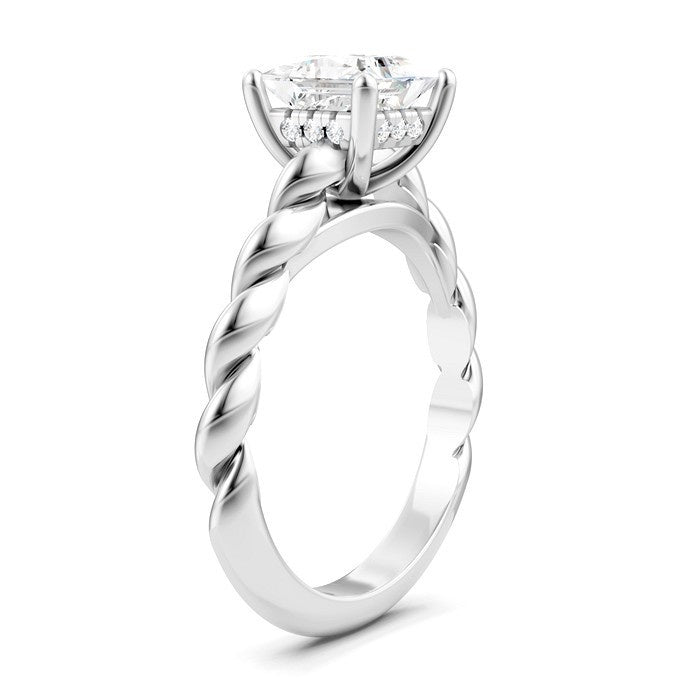 1/20 Ctw Akari Princess Shape Rope Shank Round Cut Diamond Semi Mount Engagement Ring in 14K White Gold