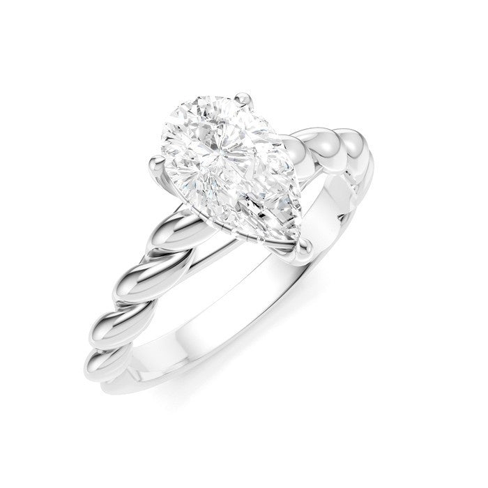 1/20 Ctw Akari Pear Shape Rope Shank Round Cut Diamond Semi Mount Engagement Ring in 14K White Gold