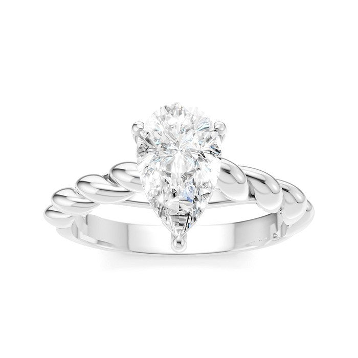 1/20 Ctw Akari Pear Shape Rope Shank Round Cut Diamond Semi Mount Engagement Ring in 14K White Gold