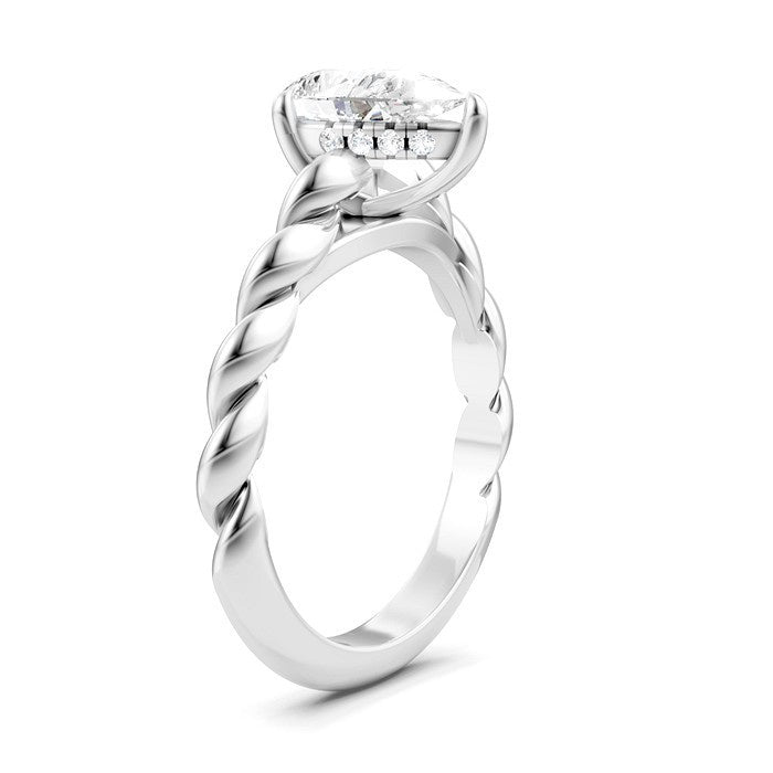 1/20 Ctw Akari Pear Shape Rope Shank Round Cut Diamond Semi Mount Engagement Ring in 14K White Gold
