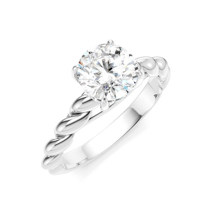 1/20 Ctw Akari Round Shape Rope Shank Round Cut Diamond Semi Mount Engagement Ring in 14K White Gold