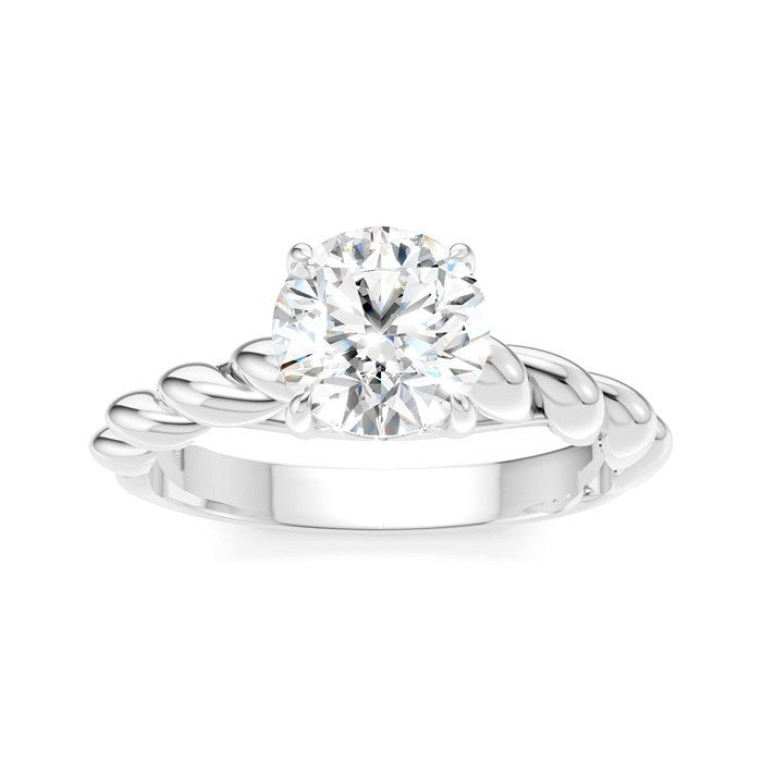 1/20 Ctw Akari Round Shape Rope Shank Round Cut Diamond Semi Mount Engagement Ring in 14K White Gold