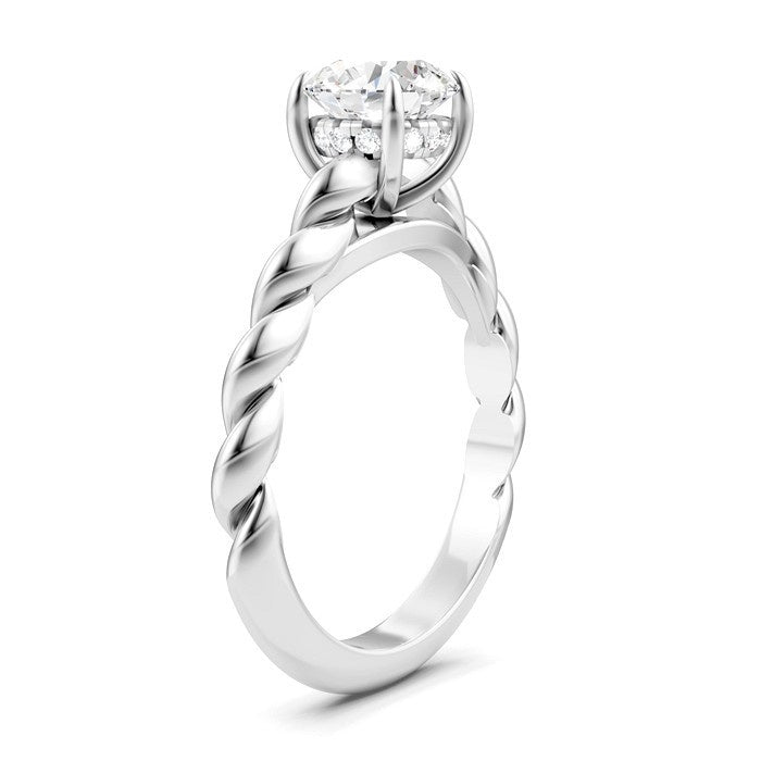 1/20 Ctw Akari Round Shape Rope Shank Round Cut Diamond Semi Mount Engagement Ring in 14K White Gold