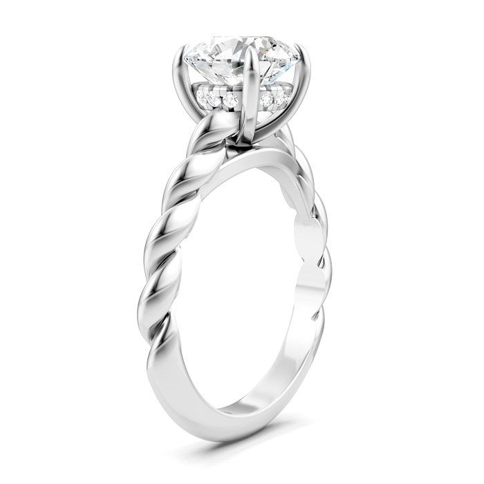 1/20 Ctw Akari Circular Shape Rope Shank Round Cut Diamond Semi Mount Engagement Ring in 14K White Gold