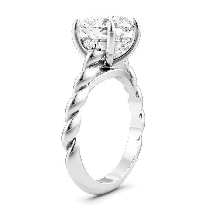 1/20 Ctw Akari Round Shape Rope Shank Round Cut Diamond Semi Mount Engagement Ring in 14K White Gold