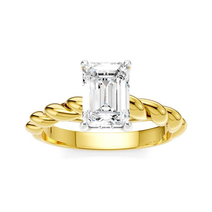 1/20 Ctw Akari Emerald Shape Rope Shank Round Cut Diamond Semi Mount Engagement Ring in 14K Yellow and White Gold