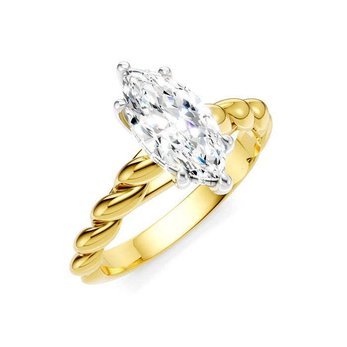 1/20 Ctw Akari Marquise Shape Rope Shank Round Cut Diamond Semi Mount Engagement Ring in 14K Yellow and White Gold