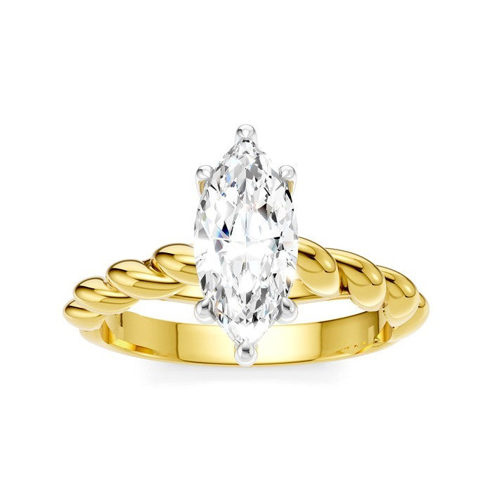 1/20 Ctw Akari Marquise Shape Rope Shank Round Cut Diamond Semi Mount Engagement Ring in 14K Yellow and White Gold
