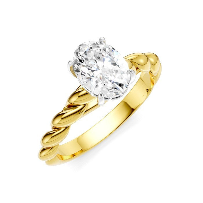1/20 Ctw Akari Oval Shape Rope Shank Round Cut Diamond Semi Mount Engagement Ring in 14K Yellow and White Gold