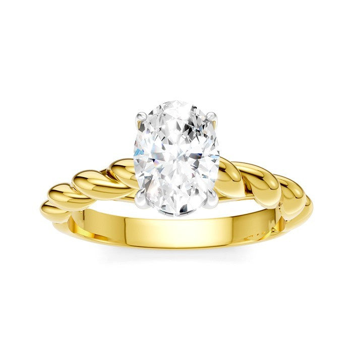 1/20 Ctw Akari Oval Shape Rope Shank Round Cut Diamond Semi Mount Engagement Ring in 14K Yellow and White Gold