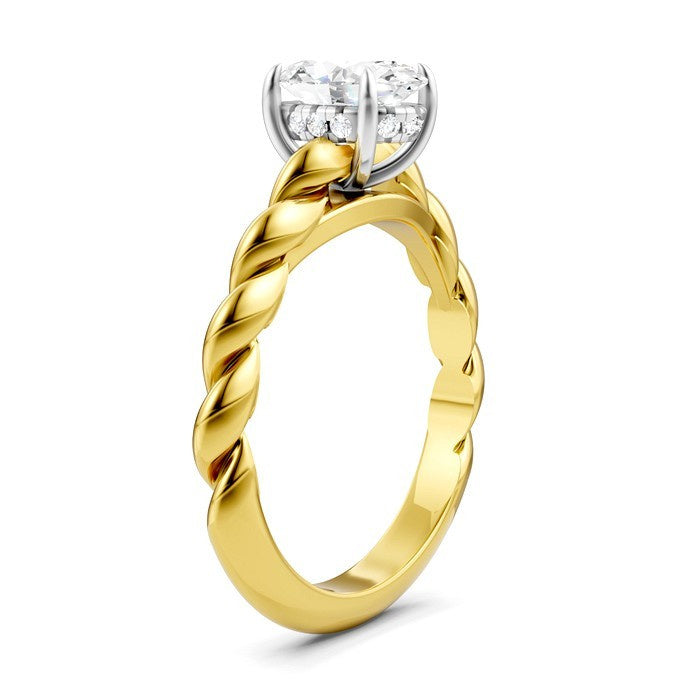 1/20 Ctw Akari Oval Shape Rope Shank Round Cut Diamond Semi Mount Engagement Ring in 14K Yellow and White Gold