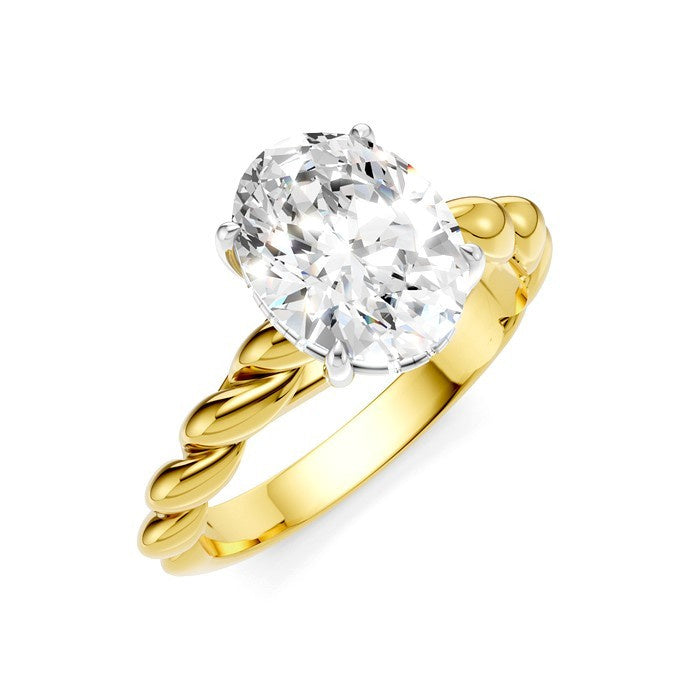 1/20 Ctw Akari Oval Shape Rope Shank Round Cut Diamond Semi Mount Engagement Ring in 14K Yellow and White Gold