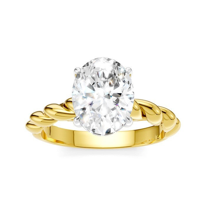 1/20 Ctw Akari Oval Shape Rope Shank Round Cut Diamond Semi Mount Engagement Ring in 14K Yellow and White Gold
