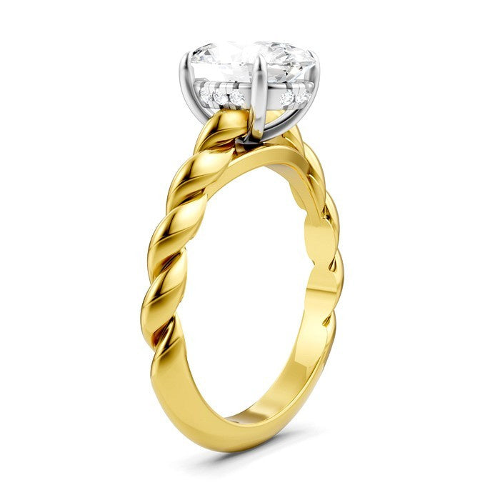 1/20 Ctw Akari Oval Shape Rope Shank Round Cut Diamond Semi Mount Engagement Ring in 14K Yellow and White Gold
