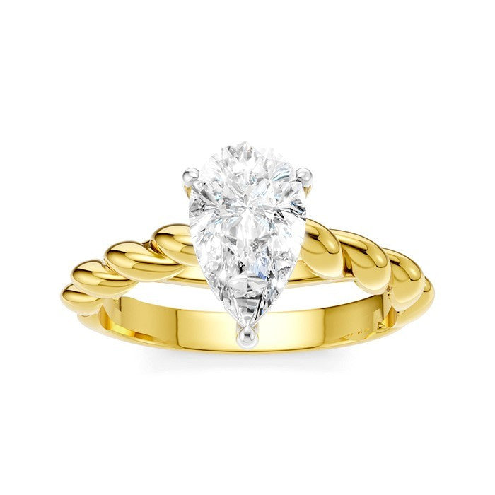 1/20 Ctw Akari Pear Shape Rope Shank Round Cut Diamond Semi Mount Engagement Ring in 14K Yellow and White Gold